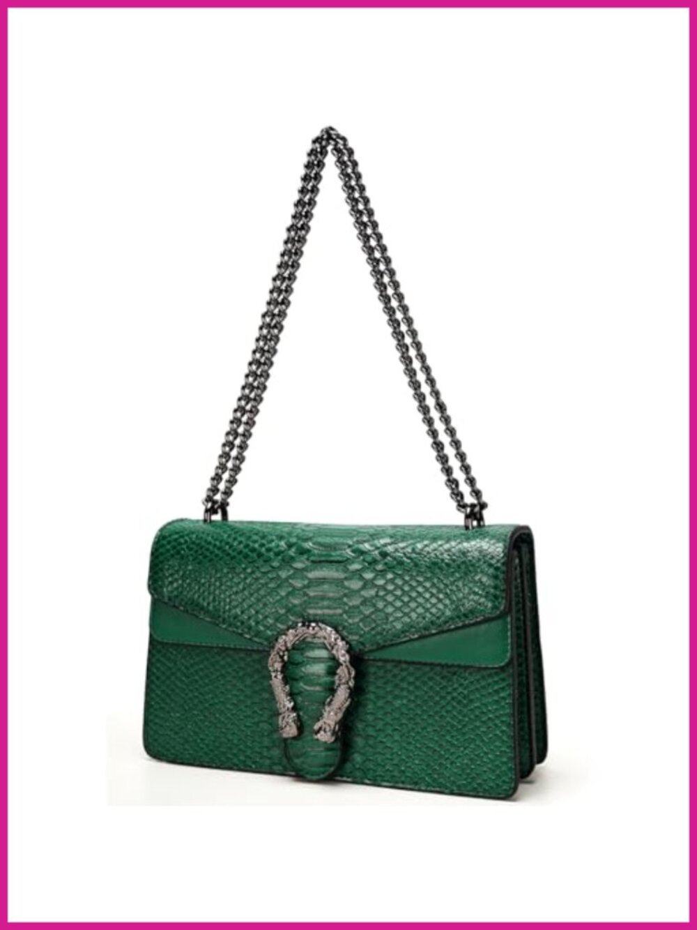 Faux Leather Snake Print Crossbody Chain Purse Satchel Handbag
